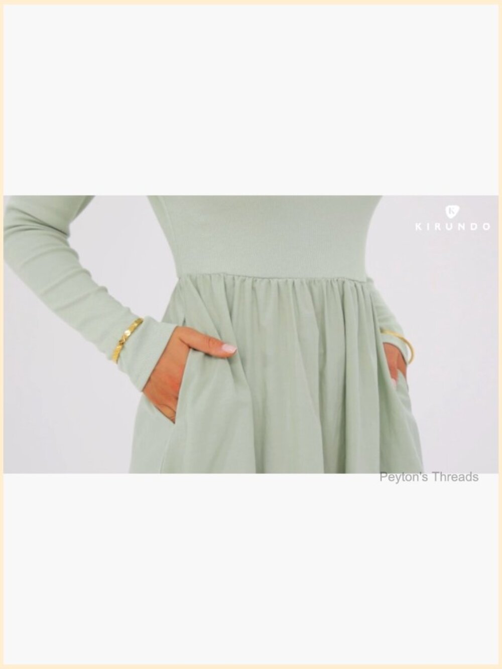 Casual Long Sleeve Midi Dress with Pockets Flowy A-Line - Picture 7 of 7